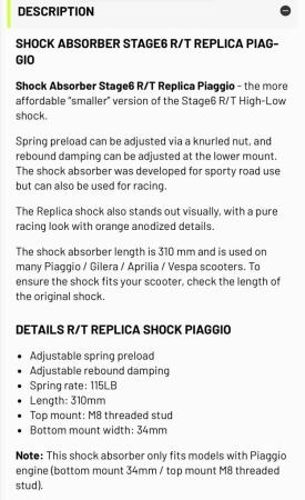 This is a photograph of a modern vespa stage 6 shock